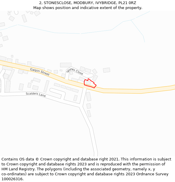 2, STONESCLOSE, MODBURY, IVYBRIDGE, PL21 0RZ: Location map and indicative extent of plot