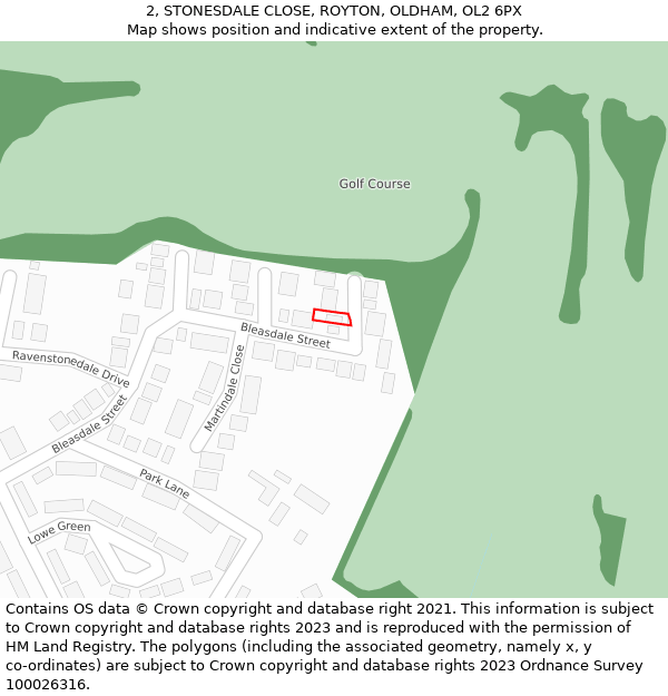 2, STONESDALE CLOSE, ROYTON, OLDHAM, OL2 6PX: Location map and indicative extent of plot