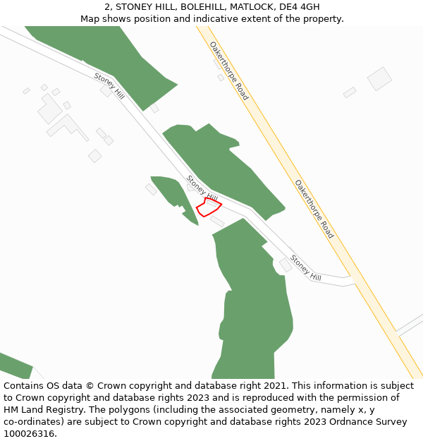 2, STONEY HILL, BOLEHILL, MATLOCK, DE4 4GH: Location map and indicative extent of plot