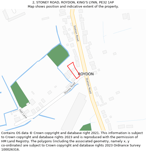 2, STONEY ROAD, ROYDON, KING'S LYNN, PE32 1AP: Location map and indicative extent of plot