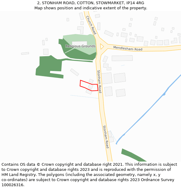 2, STONHAM ROAD, COTTON, STOWMARKET, IP14 4RG: Location map and indicative extent of plot