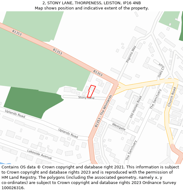 2, STONY LANE, THORPENESS, LEISTON, IP16 4NB: Location map and indicative extent of plot