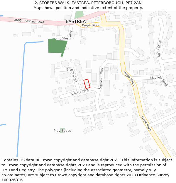 2, STORERS WALK, EASTREA, PETERBOROUGH, PE7 2AN: Location map and indicative extent of plot