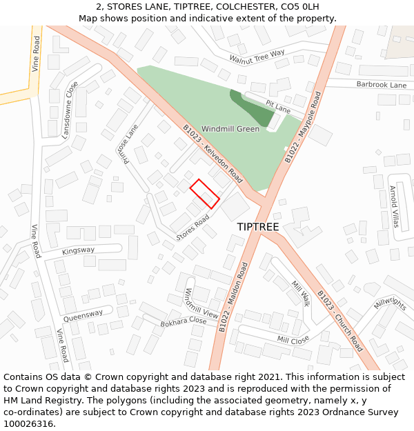 2, STORES LANE, TIPTREE, COLCHESTER, CO5 0LH: Location map and indicative extent of plot