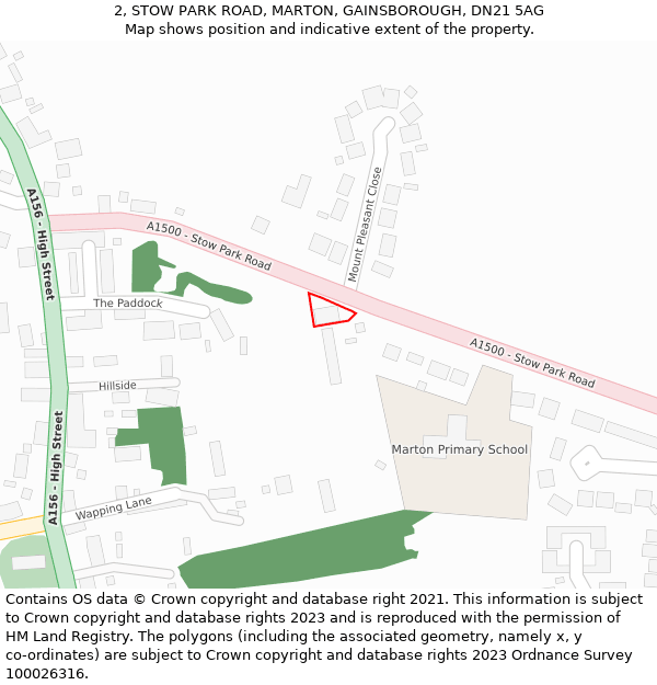 2, STOW PARK ROAD, MARTON, GAINSBOROUGH, DN21 5AG: Location map and indicative extent of plot