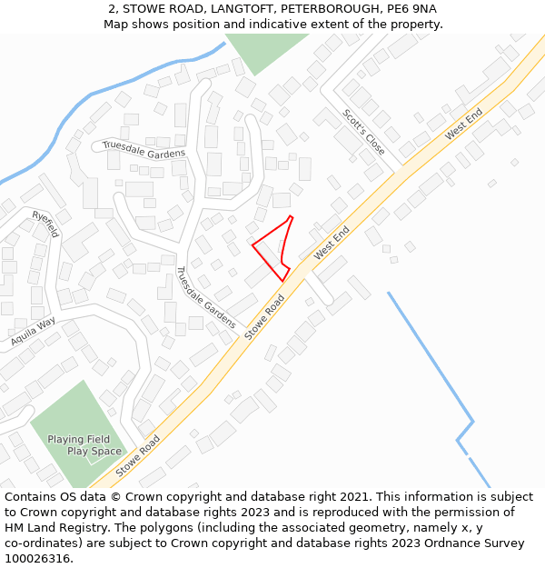 2, STOWE ROAD, LANGTOFT, PETERBOROUGH, PE6 9NA: Location map and indicative extent of plot