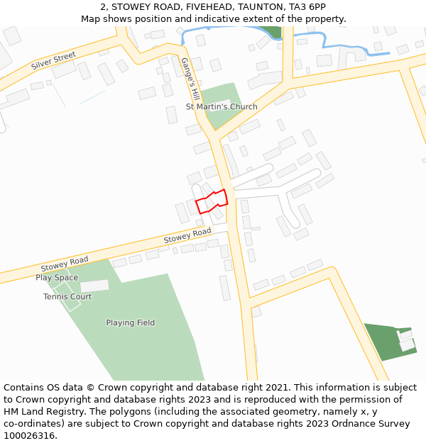 2, STOWEY ROAD, FIVEHEAD, TAUNTON, TA3 6PP: Location map and indicative extent of plot