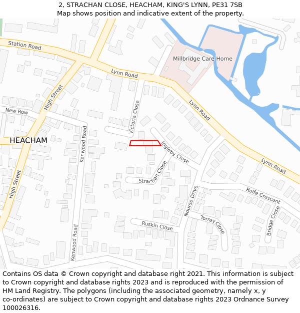 2, STRACHAN CLOSE, HEACHAM, KING'S LYNN, PE31 7SB: Location map and indicative extent of plot