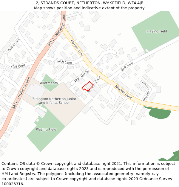 2, STRANDS COURT, NETHERTON, WAKEFIELD, WF4 4JB: Location map and indicative extent of plot