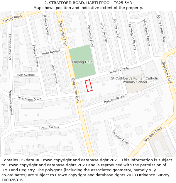 2, STRATFORD ROAD, HARTLEPOOL, TS25 5AR: Location map and indicative extent of plot