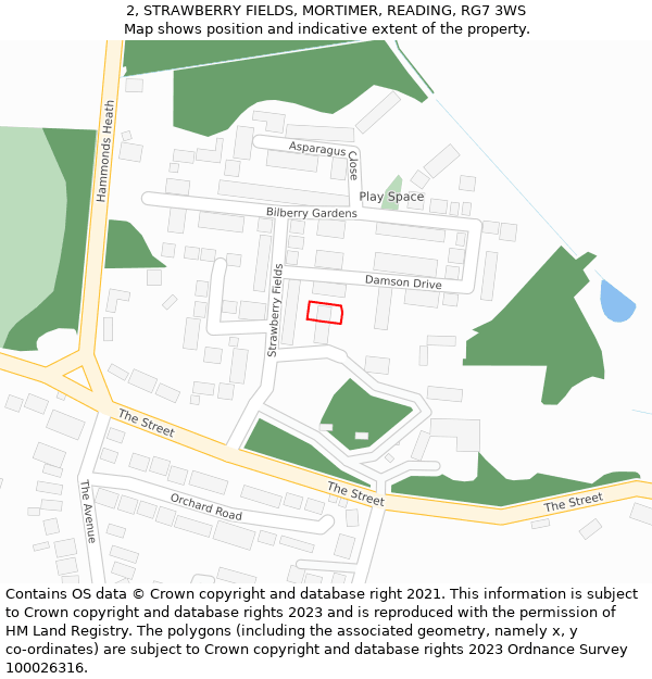 2, STRAWBERRY FIELDS, MORTIMER, READING, RG7 3WS: Location map and indicative extent of plot