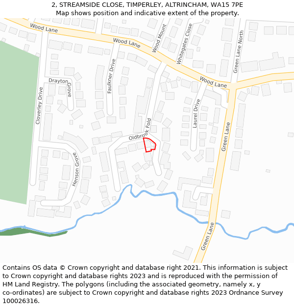 2, STREAMSIDE CLOSE, TIMPERLEY, ALTRINCHAM, WA15 7PE: Location map and indicative extent of plot