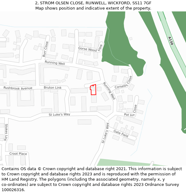 2, STROM OLSEN CLOSE, RUNWELL, WICKFORD, SS11 7GF: Location map and indicative extent of plot