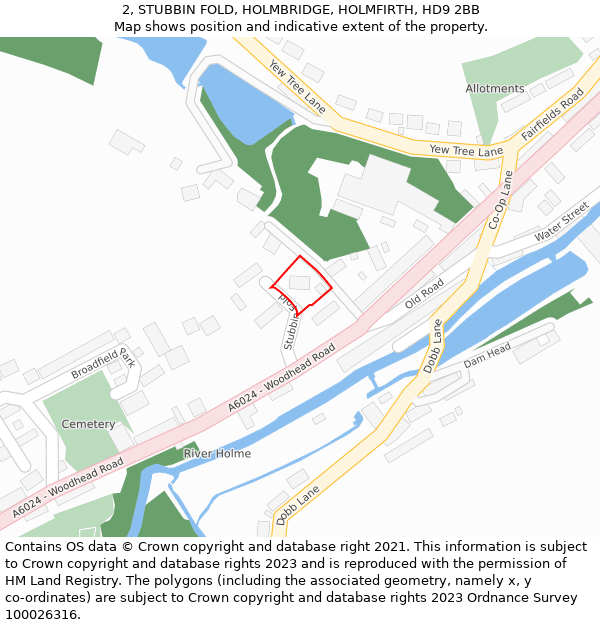 2, STUBBIN FOLD, HOLMBRIDGE, HOLMFIRTH, HD9 2BB: Location map and indicative extent of plot