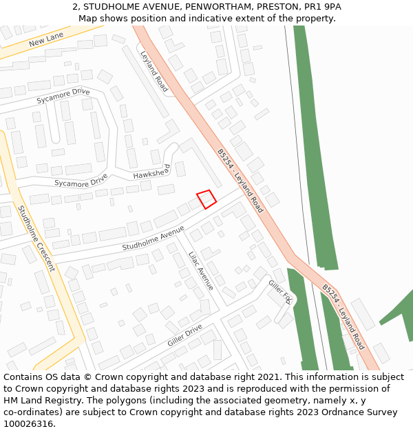 2, STUDHOLME AVENUE, PENWORTHAM, PRESTON, PR1 9PA: Location map and indicative extent of plot