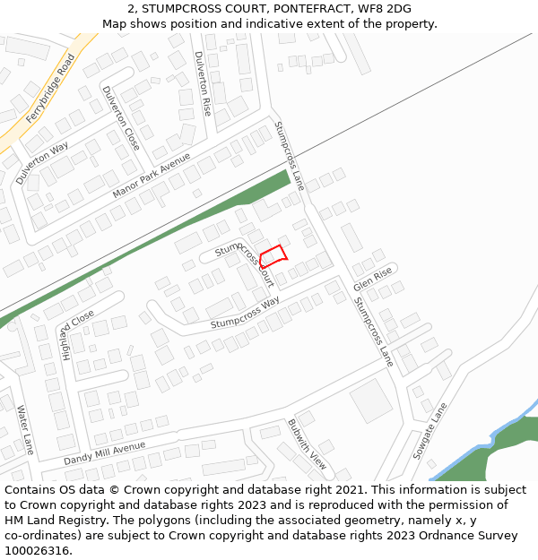 2, STUMPCROSS COURT, PONTEFRACT, WF8 2DG: Location map and indicative extent of plot