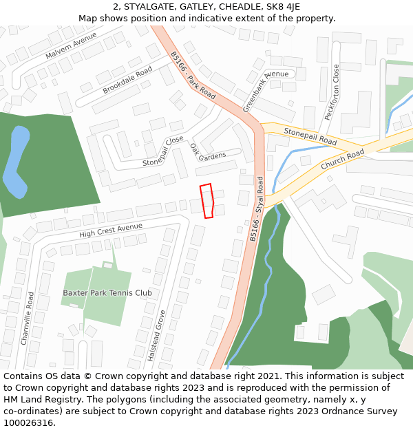 2, STYALGATE, GATLEY, CHEADLE, SK8 4JE: Location map and indicative extent of plot