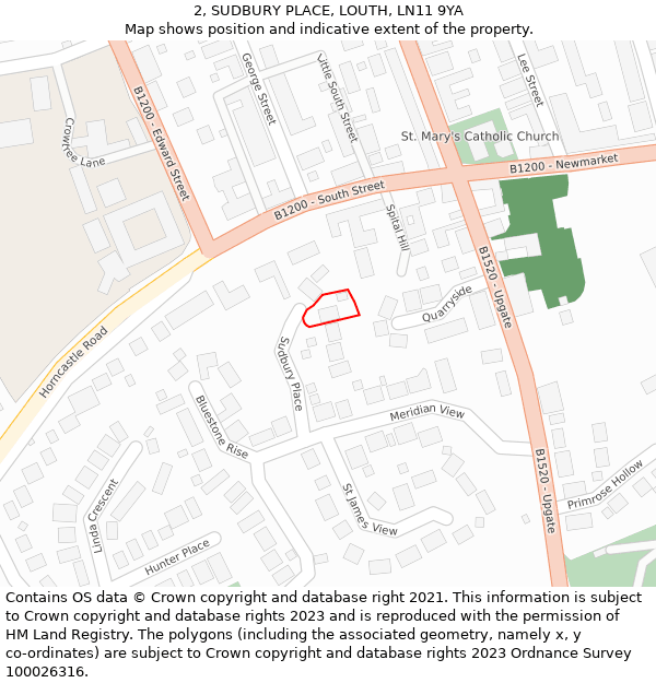 2, SUDBURY PLACE, LOUTH, LN11 9YA: Location map and indicative extent of plot