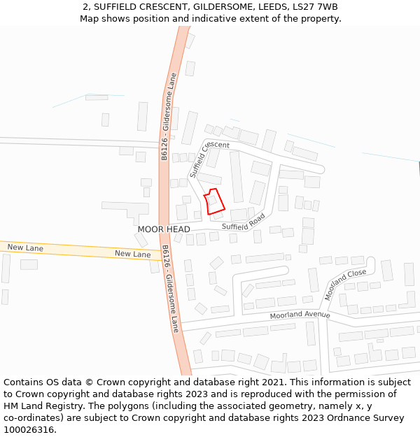 2, SUFFIELD CRESCENT, GILDERSOME, LEEDS, LS27 7WB: Location map and indicative extent of plot