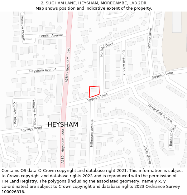 2, SUGHAM LANE, HEYSHAM, MORECAMBE, LA3 2DR: Location map and indicative extent of plot