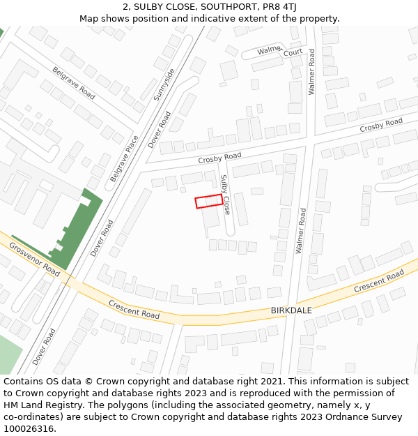 2, SULBY CLOSE, SOUTHPORT, PR8 4TJ: Location map and indicative extent of plot