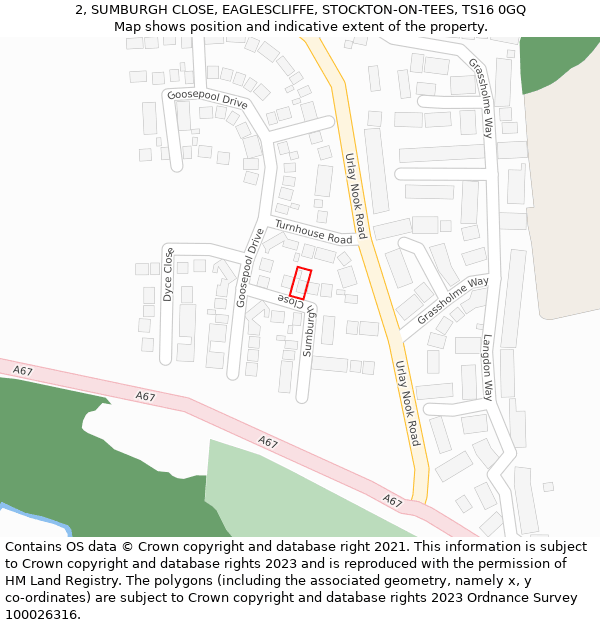 2, SUMBURGH CLOSE, EAGLESCLIFFE, STOCKTON-ON-TEES, TS16 0GQ: Location map and indicative extent of plot