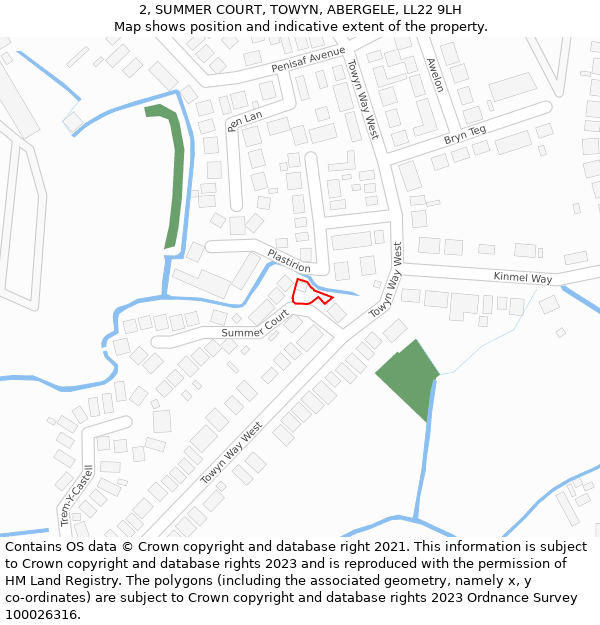 2, SUMMER COURT, TOWYN, ABERGELE, LL22 9LH: Location map and indicative extent of plot