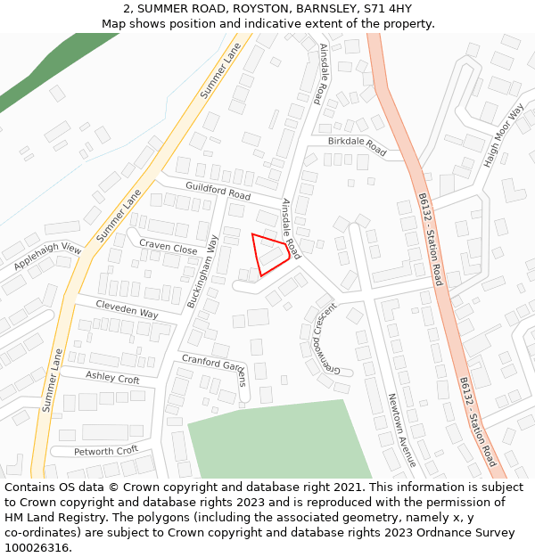 2, SUMMER ROAD, ROYSTON, BARNSLEY, S71 4HY: Location map and indicative extent of plot