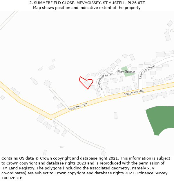 2, SUMMERFIELD CLOSE, MEVAGISSEY, ST AUSTELL, PL26 6TZ: Location map and indicative extent of plot