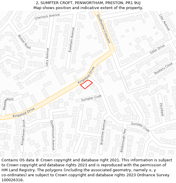 2, SUMPTER CROFT, PENWORTHAM, PRESTON, PR1 9UJ: Location map and indicative extent of plot