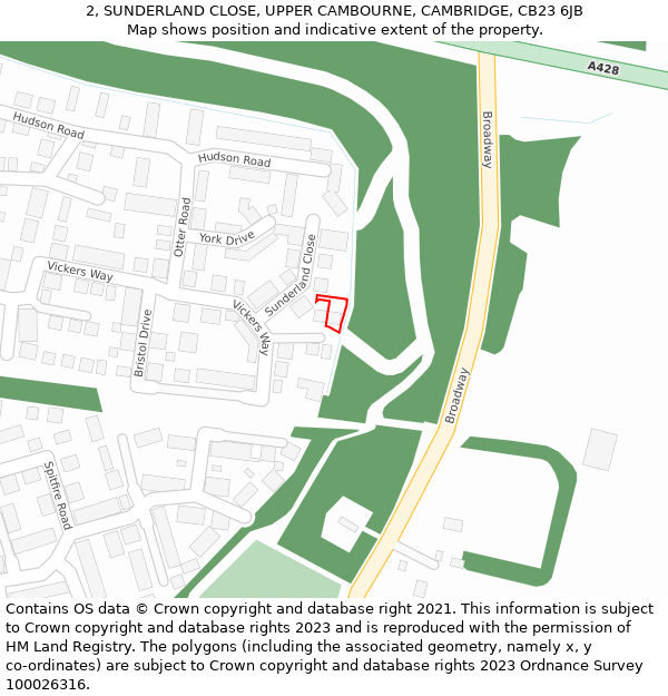 2, SUNDERLAND CLOSE, UPPER CAMBOURNE, CAMBRIDGE, CB23 6JB: Location map and indicative extent of plot