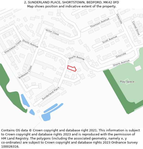 2, SUNDERLAND PLACE, SHORTSTOWN, BEDFORD, MK42 0FD: Location map and indicative extent of plot