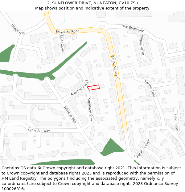 2, SUNFLOWER DRIVE, NUNEATON, CV10 7SU: Location map and indicative extent of plot