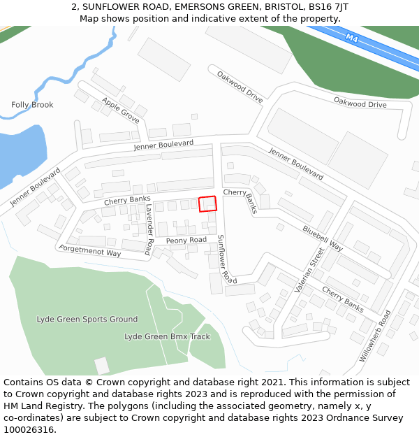 2, SUNFLOWER ROAD, EMERSONS GREEN, BRISTOL, BS16 7JT: Location map and indicative extent of plot