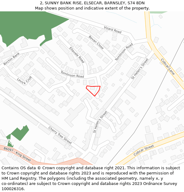 2, SUNNY BANK RISE, ELSECAR, BARNSLEY, S74 8DN: Location map and indicative extent of plot