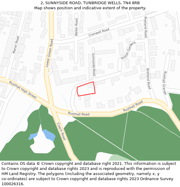 2, SUNNYSIDE ROAD, TUNBRIDGE WELLS, TN4 8RB: Location map and indicative extent of plot