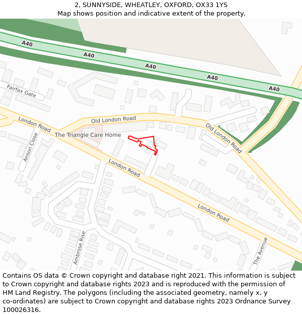 2, SUNNYSIDE, WHEATLEY, OXFORD, OX33 1YS: Location map and indicative extent of plot