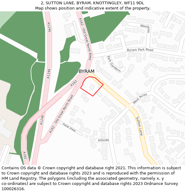2, SUTTON LANE, BYRAM, KNOTTINGLEY, WF11 9DL: Location map and indicative extent of plot