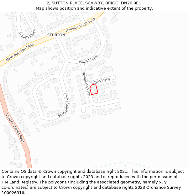 2, SUTTON PLACE, SCAWBY, BRIGG, DN20 9EU: Location map and indicative extent of plot