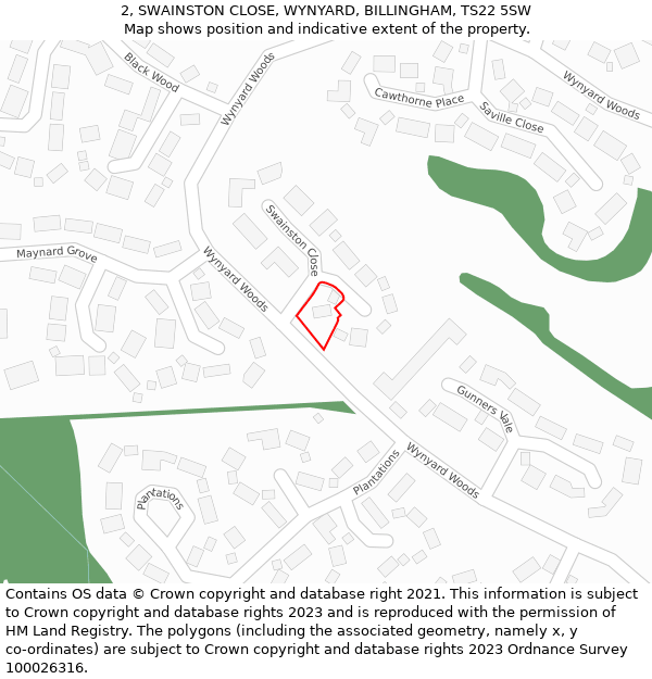 2, SWAINSTON CLOSE, WYNYARD, BILLINGHAM, TS22 5SW: Location map and indicative extent of plot