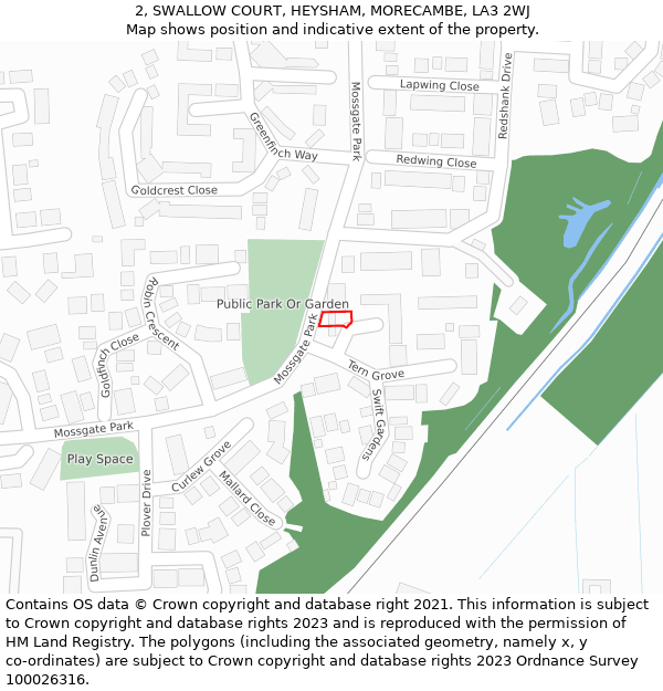 2, SWALLOW COURT, HEYSHAM, MORECAMBE, LA3 2WJ: Location map and indicative extent of plot