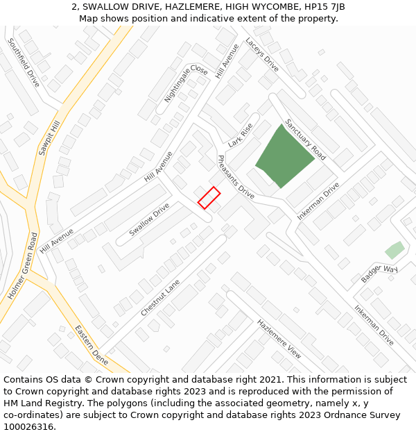 2, SWALLOW DRIVE, HAZLEMERE, HIGH WYCOMBE, HP15 7JB: Location map and indicative extent of plot