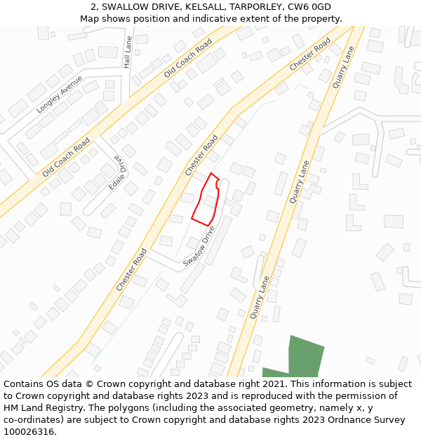 2, SWALLOW DRIVE, KELSALL, TARPORLEY, CW6 0GD: Location map and indicative extent of plot