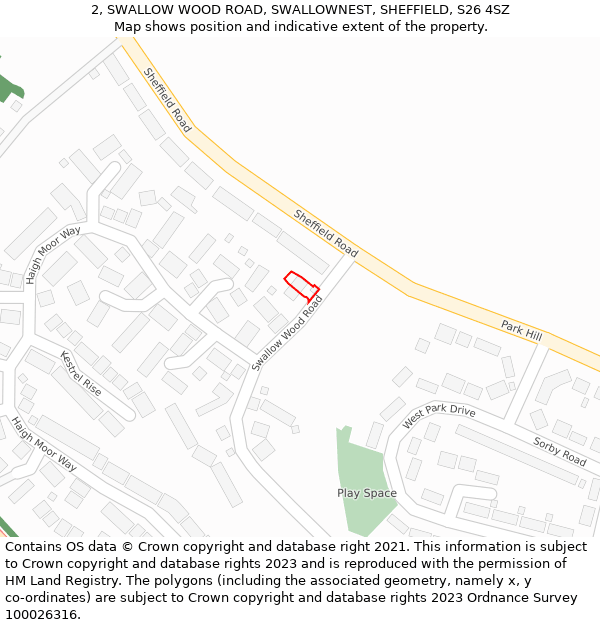 2, SWALLOW WOOD ROAD, SWALLOWNEST, SHEFFIELD, S26 4SZ: Location map and indicative extent of plot