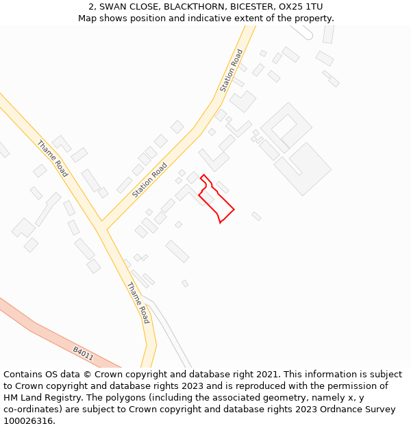 2, SWAN CLOSE, BLACKTHORN, BICESTER, OX25 1TU: Location map and indicative extent of plot