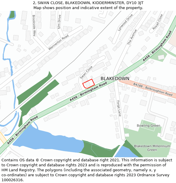 2, SWAN CLOSE, BLAKEDOWN, KIDDERMINSTER, DY10 3JT: Location map and indicative extent of plot