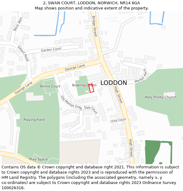 2, SWAN COURT, LODDON, NORWICH, NR14 6GA: Location map and indicative extent of plot