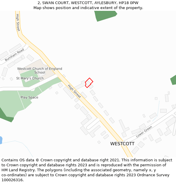 2, SWAN COURT, WESTCOTT, AYLESBURY, HP18 0PW: Location map and indicative extent of plot