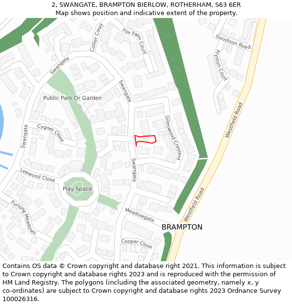 2, SWANGATE, BRAMPTON BIERLOW, ROTHERHAM, S63 6ER: Location map and indicative extent of plot