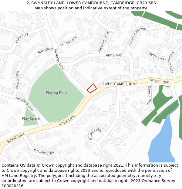 2, SWANSLEY LANE, LOWER CAMBOURNE, CAMBRIDGE, CB23 6BS: Location map and indicative extent of plot